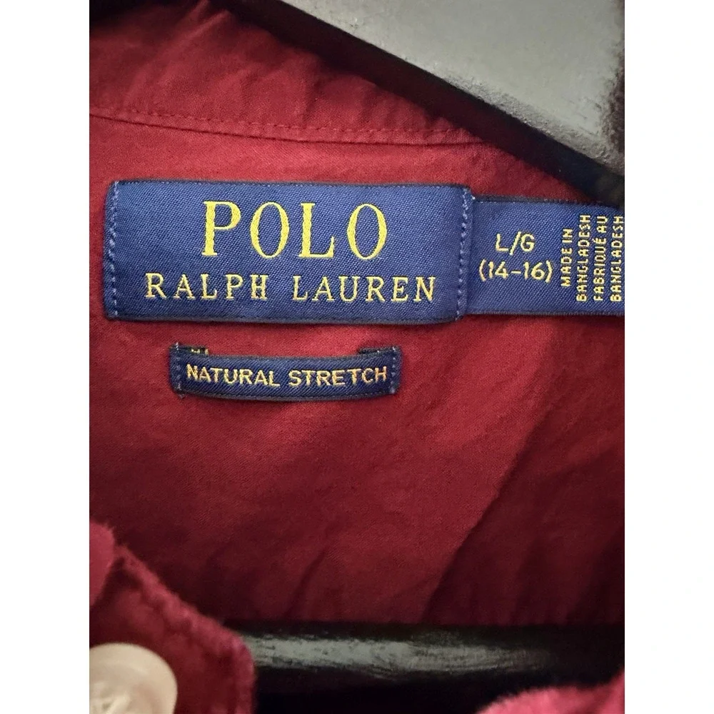 Boys Polo Ralph Lauren Red Natural Stretch Button Down Shirt Size L 14-16